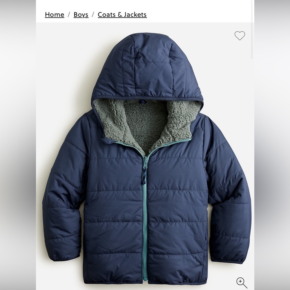 Crewcuts NWOT boys large blue reversible puffy sherpa coat